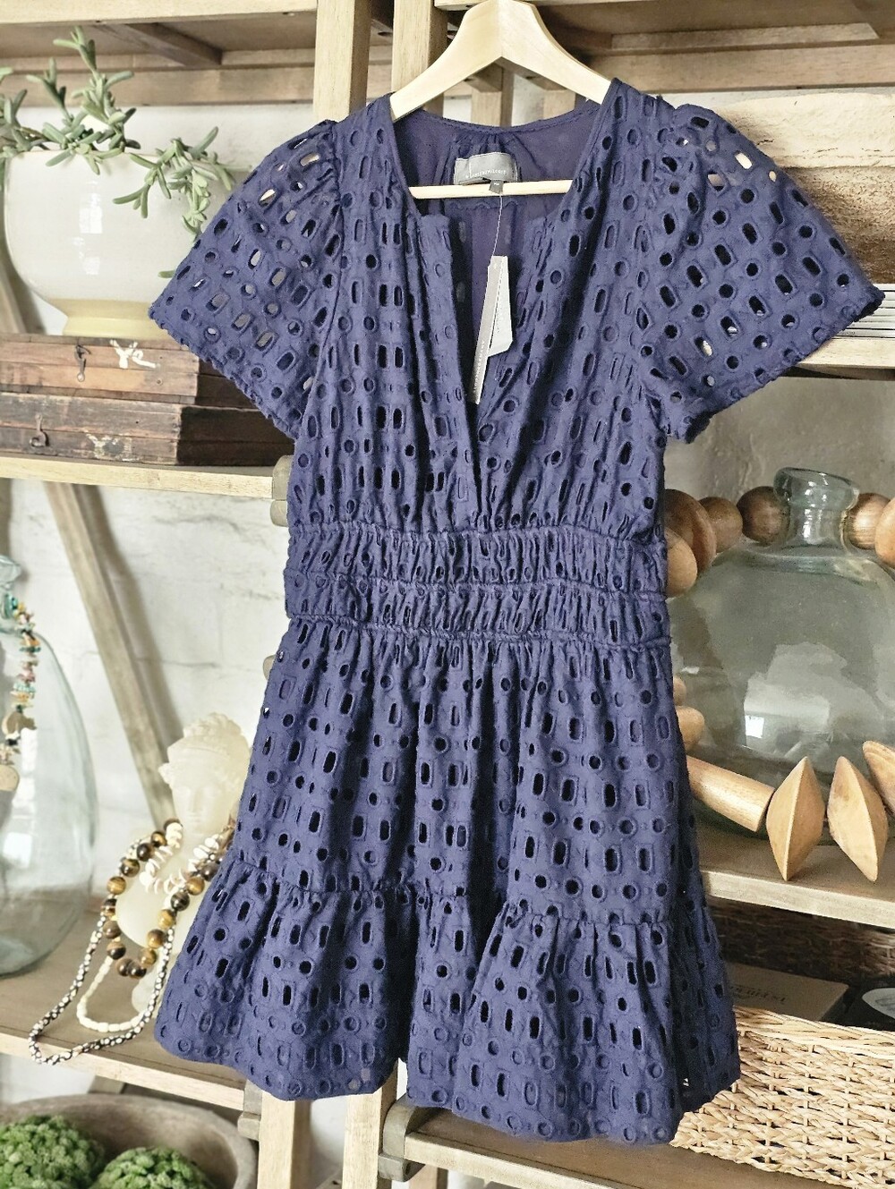 Anthropologie Somerset Eyelet Mini Dress Navy NWT Sz MP - Picture 10 of 14